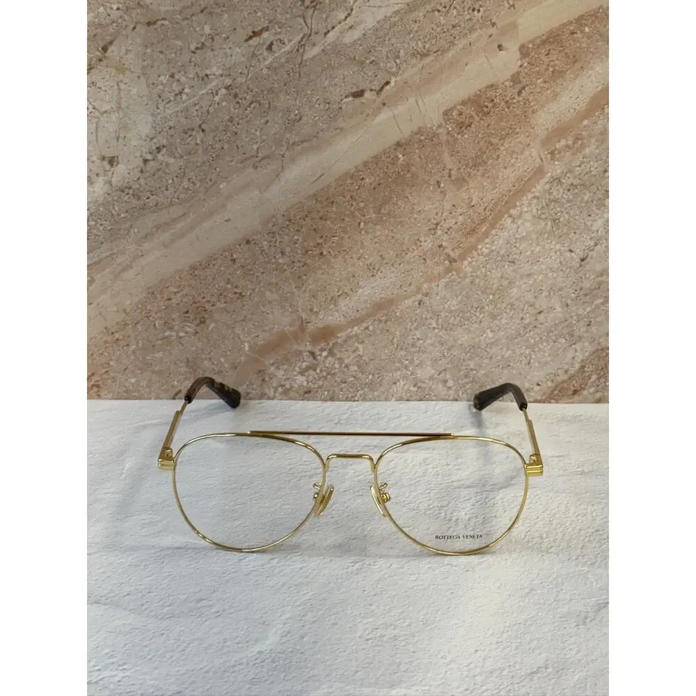 NEW Bottega Veneta BV1340OK Gold Aviator Eyeglasses Frames